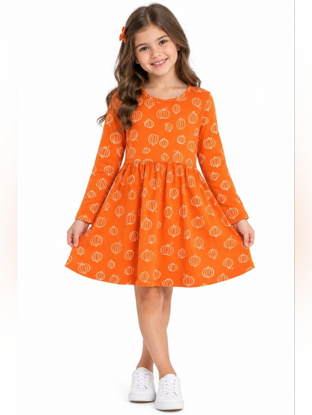 Pumpkin Print Long Sleeve Dress NWT